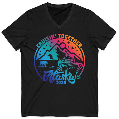 Alaska Cruise Adventure Mountains Wildlife Retro Family Group Shirt 2026 — V-Neck V-Neck Shirt – Black – Alaska Cruise Shirts
