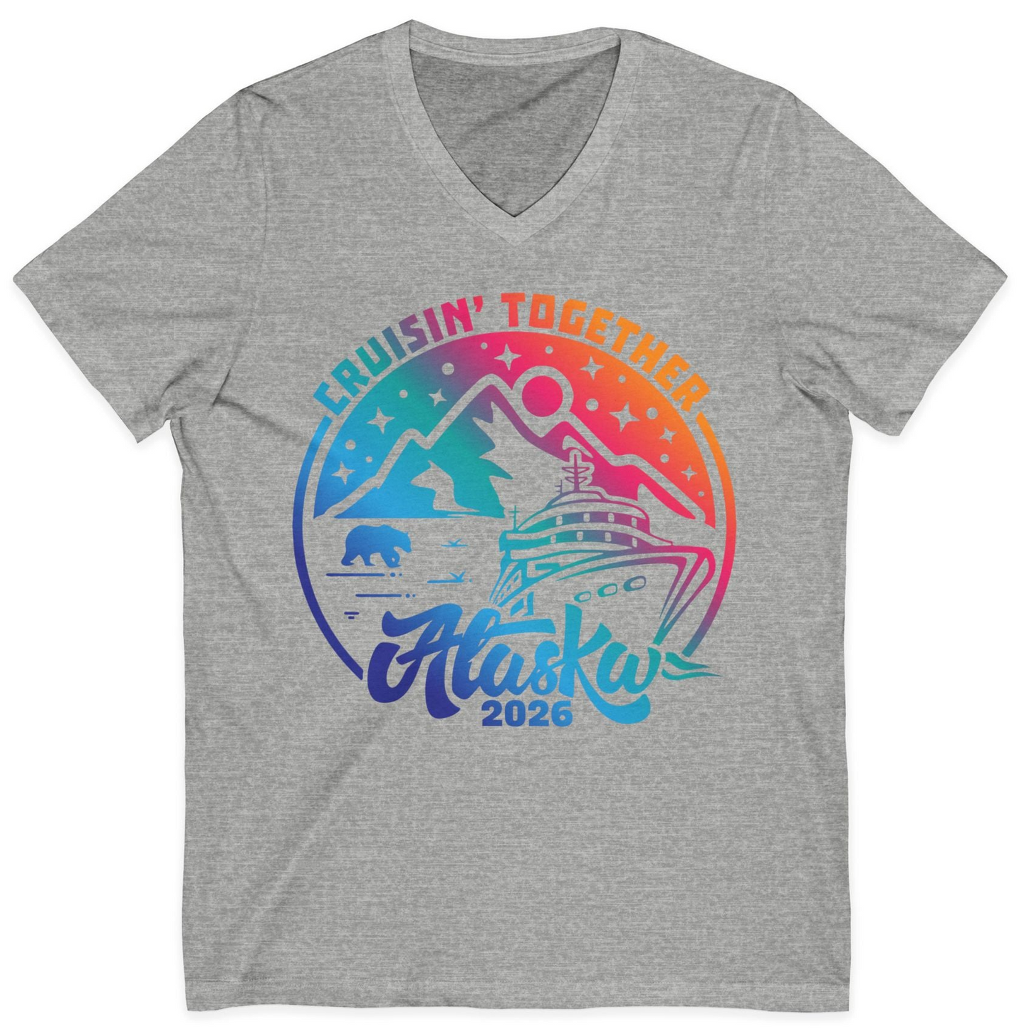 Alaska Cruise Adventure Mountains Wildlife Retro Family Group Shirt 2026 — V-Neck V-Neck Shirt – Athletic Heather – Alaska Cruise Shirts