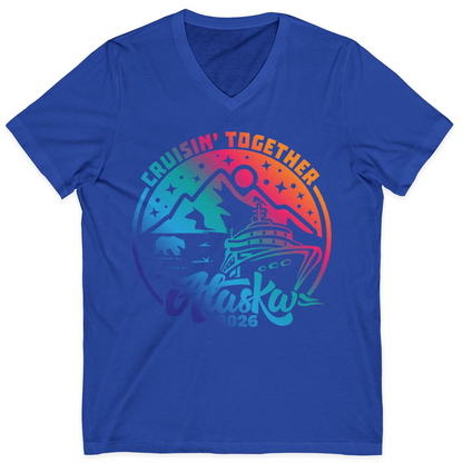 Alaska Cruise Adventure Mountains Wildlife Retro Family Group Shirt 2026 — V-Neck V-Neck Shirt – True Royal – Alaska Cruise Shirts