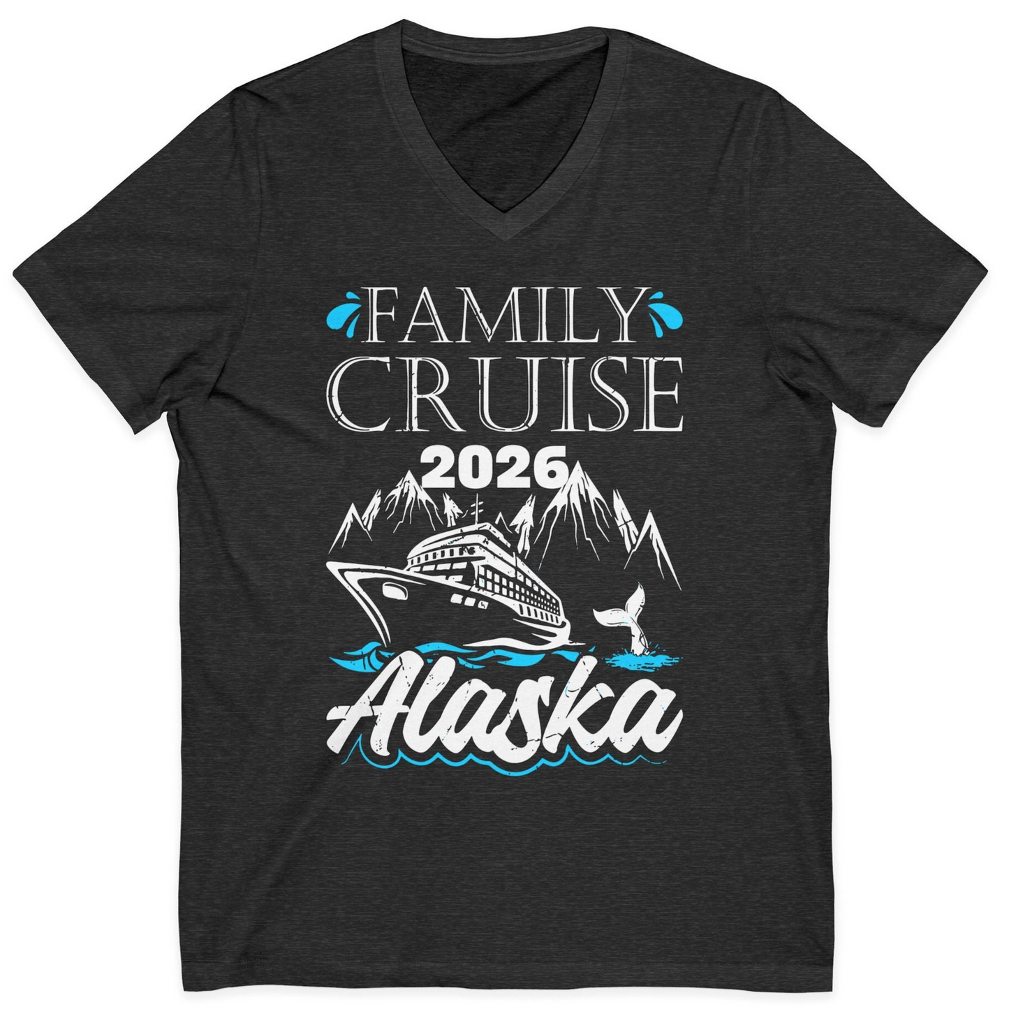 Alaska Family Cruise Shirt V-Neck Shirt – Dark Grey Heather – Alaska Cruise Shirts