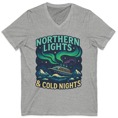 Northern Lights Alaska Cruise Ship Night Adventure Travel Shirt — V-Neck V-Neck Shirt – Athletic Heather – Alaska Cruise Shirts