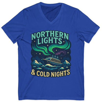 Northern Lights Alaska Cruise Ship Night Adventure Travel Shirt — V-Neck V-Neck Shirt – True Royal – Alaska Cruise Shirts
