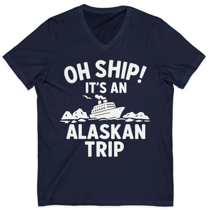 Oh Ship Alaskan Cruise Shirt V-Neck Shirt – Navy – Alaska Cruise Shirts