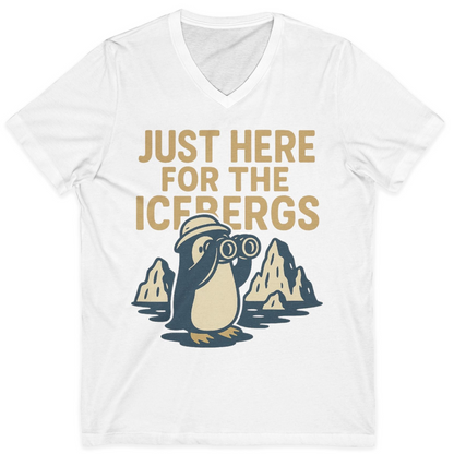 Just Here For The Icebergs Penguin Shirt V-Neck Shirt – White – Alaska Cruise Shirts