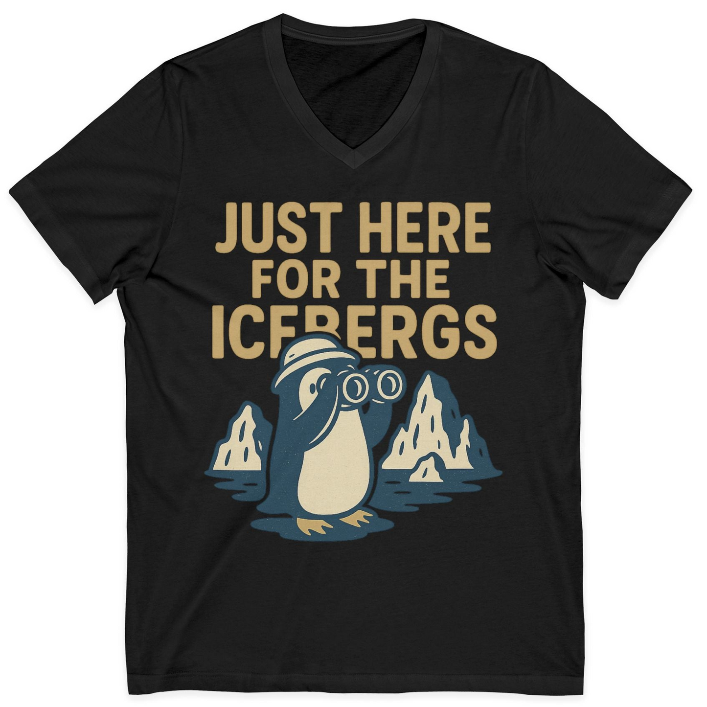 Just Here For The Icebergs Penguin Shirt V-Neck Shirt – Black – Alaska Cruise Shirts