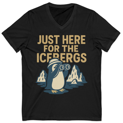 Just Here For The Icebergs Penguin Shirt V-Neck Shirt – Black – Alaska Cruise Shirts