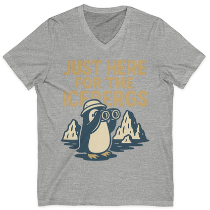 Just Here For The Icebergs Penguin Shirt V-Neck Shirt – Athletic Heather – Alaska Cruise Shirts