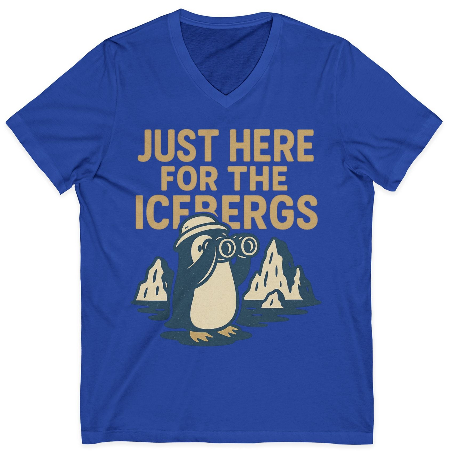Just Here For The Icebergs Penguin Shirt V-Neck Shirt – True Royal – Alaska Cruise Shirts