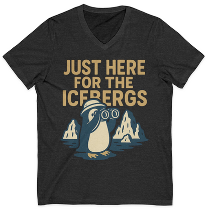 Just Here For The Icebergs Penguin Shirt V-Neck Shirt – Dark Grey Heather – Alaska Cruise Shirts