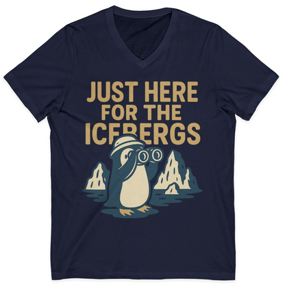 Just Here For The Icebergs Penguin Shirt V-Neck Shirt – Navy – Alaska Cruise Shirts
