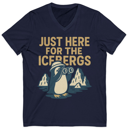 Just Here For The Icebergs Penguin Shirt V-Neck Shirt – Navy – Alaska Cruise Shirts