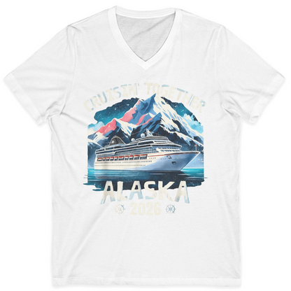 Alaska Cruise 2026 Shirt V-Neck Shirt – White – Alaska Cruise Shirts