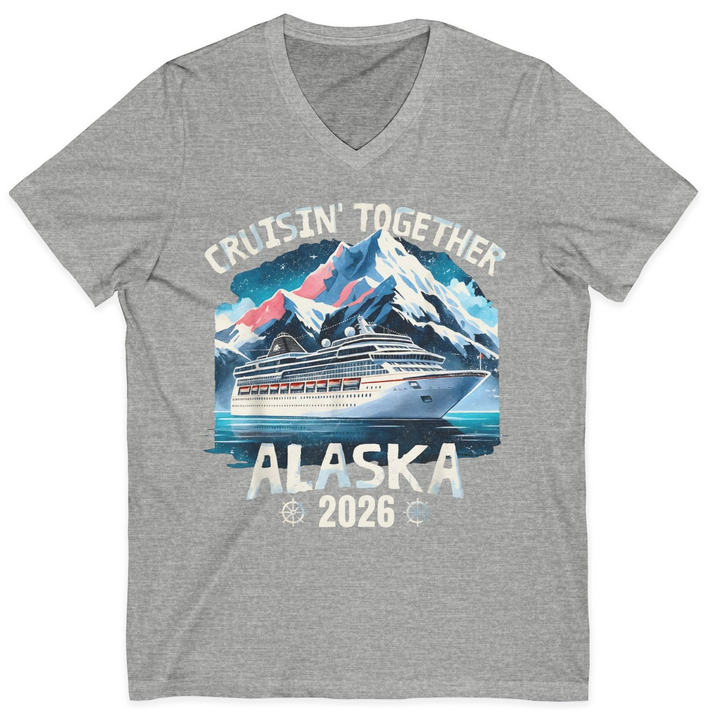 Alaska Cruise 2026 Shirt V-Neck Shirt – Athletic Heather – Alaska Cruise Shirts