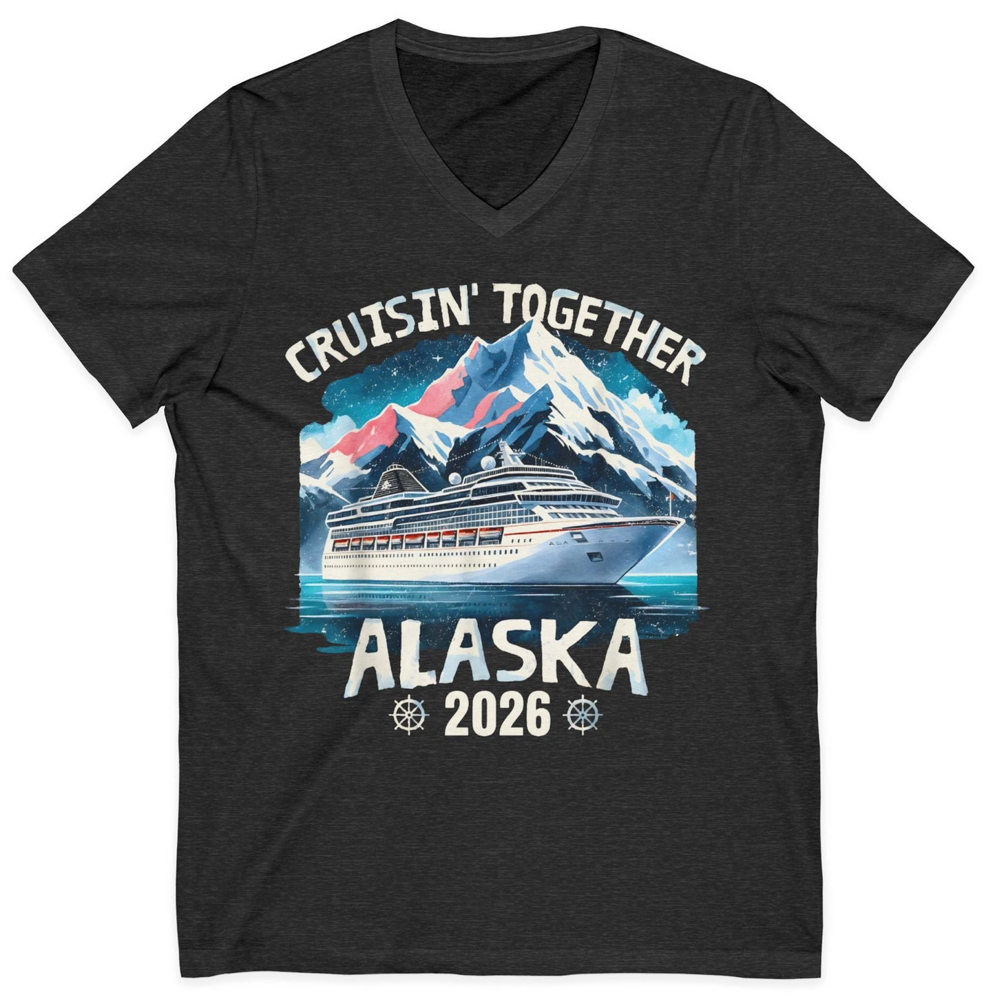 Alaska Cruise 2026 Shirt V-Neck Shirt – Dark Grey Heather – Alaska Cruise Shirts