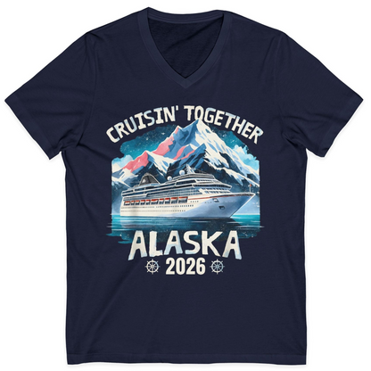 Alaska Cruise 2026 Shirt V-Neck Shirt – Navy – Alaska Cruise Shirts