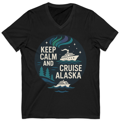 Keep Calm Cruise Alaska Shirt V-Neck Shirt – Black – Alaska Cruise Shirts