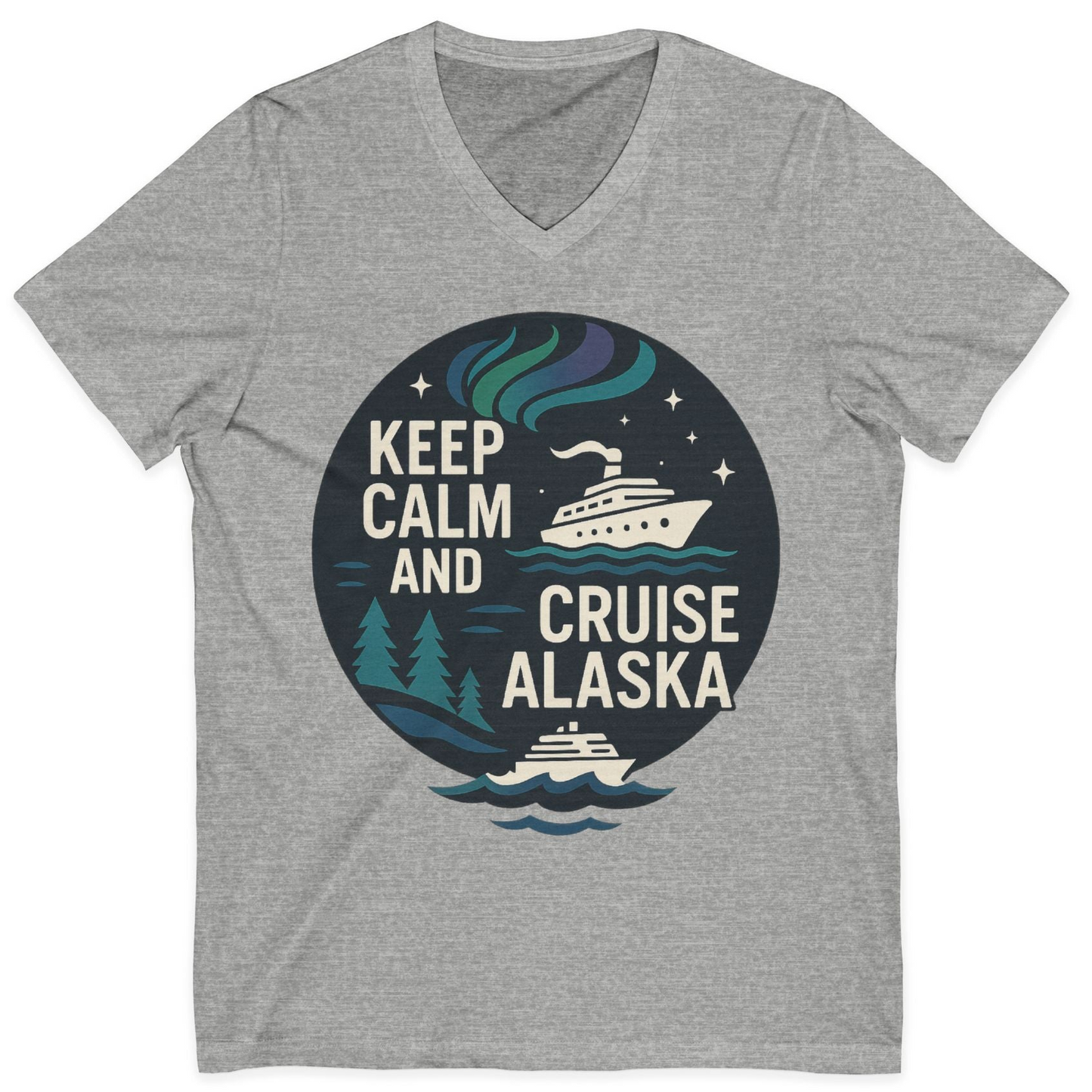 Keep Calm Cruise Alaska Shirt V-Neck Shirt – Athletic Heather – Alaska Cruise Shirts