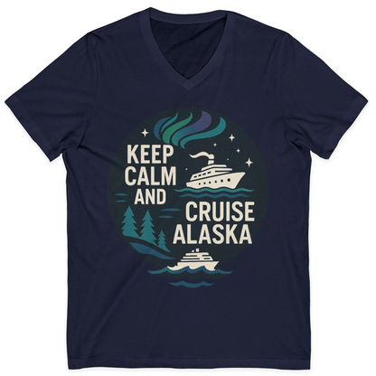 Keep Calm Cruise Alaska Shirt V-Neck Shirt – Navy – Alaska Cruise Shirts