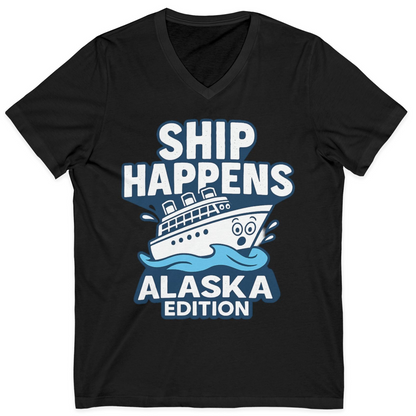 Ship Happens Alaska Cruise Shirt V-Neck Shirt – Black – Alaska Cruise Shirts