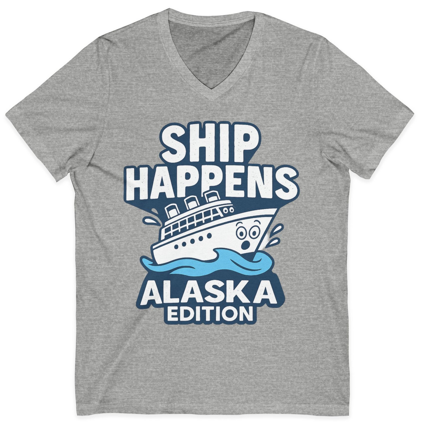 Ship Happens Alaska Cruise Shirt V-Neck Shirt – Athletic Heather – Alaska Cruise Shirts