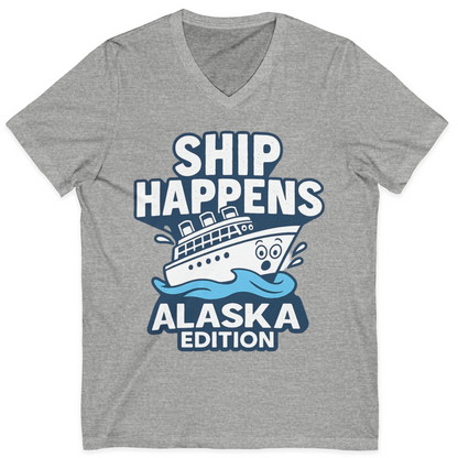Ship Happens Alaska Cruise Shirt V-Neck Shirt – Athletic Heather – Alaska Cruise Shirts