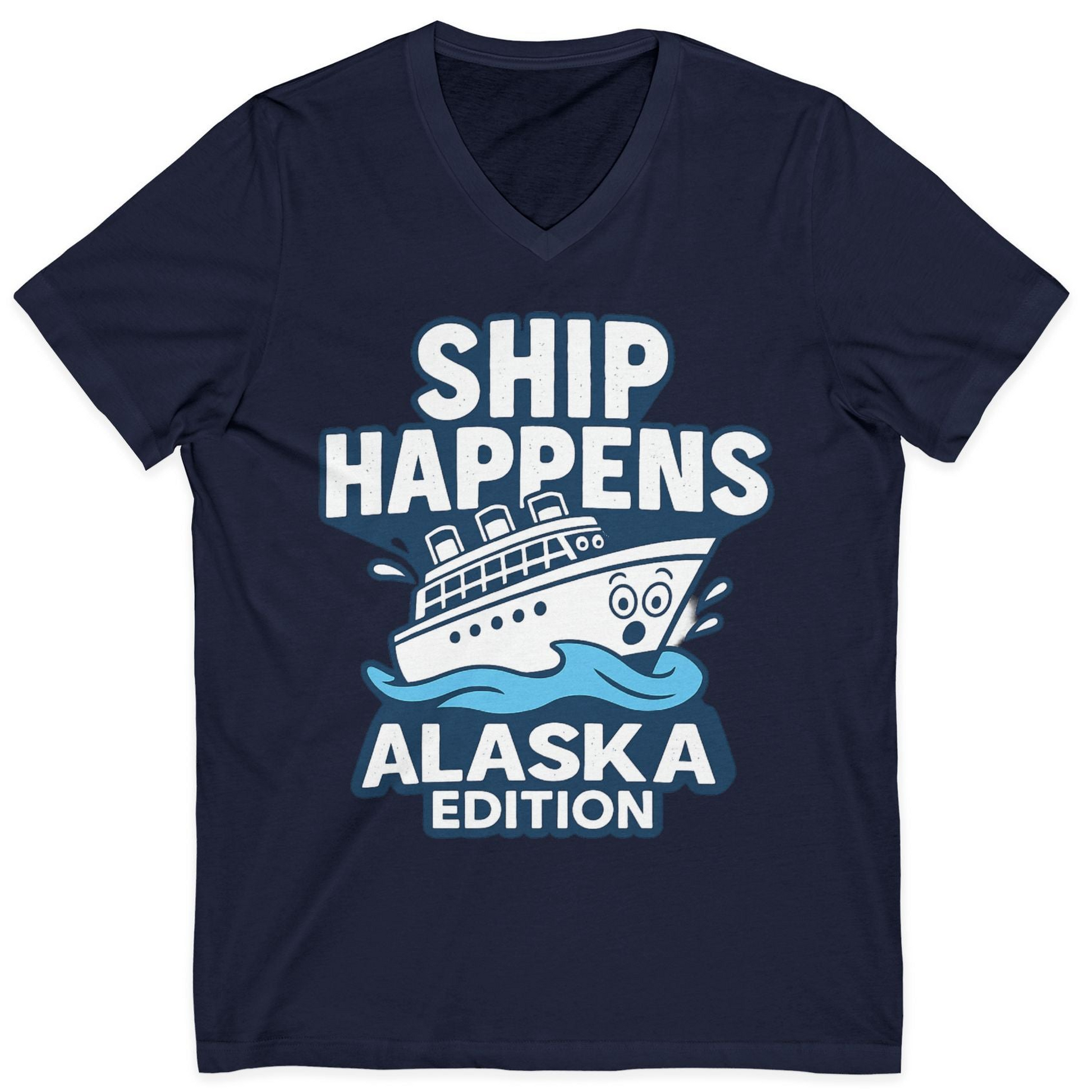 Ship Happens Alaska Cruise Shirt V-Neck Shirt – Navy – Alaska Cruise Shirts