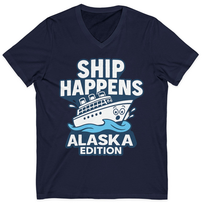 Ship Happens Alaska Cruise Shirt V-Neck Shirt – Navy – Alaska Cruise Shirts