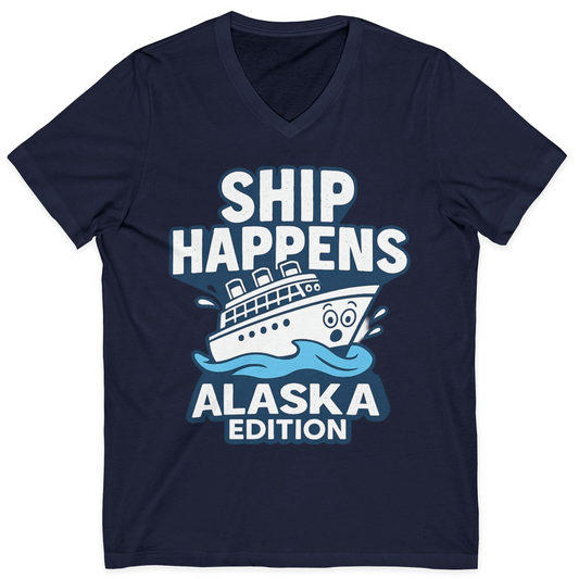 Ship Happens Alaska Cruise Shirt V-Neck Shirt – Navy – Alaska Cruise Shirts