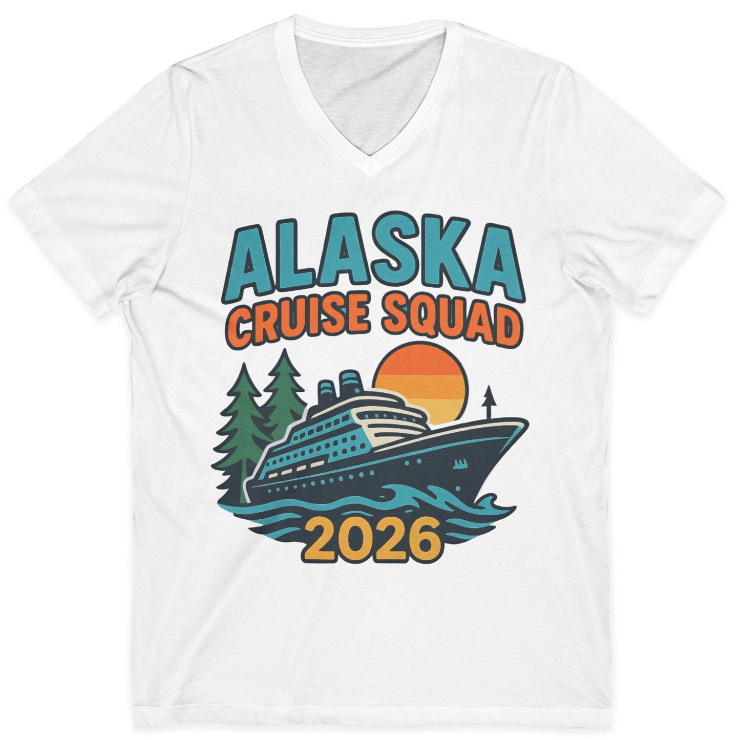 Alaska Cruise Squad Shirt V-Neck Shirt – White – Alaska Cruise Shirts