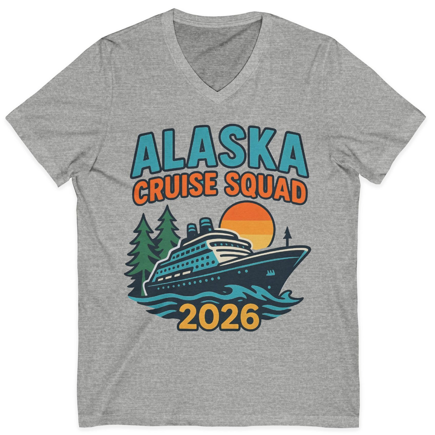 Alaska Cruise Squad Shirt V-Neck Shirt – Athletic Heather – Alaska Cruise Shirts