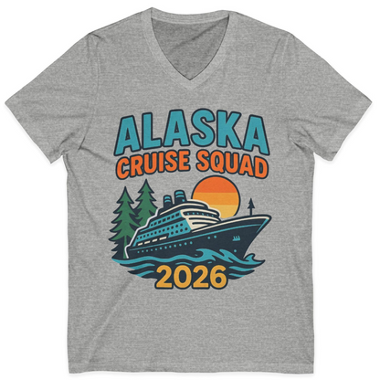 Alaska Cruise Squad Shirt V-Neck Shirt – Athletic Heather – Alaska Cruise Shirts
