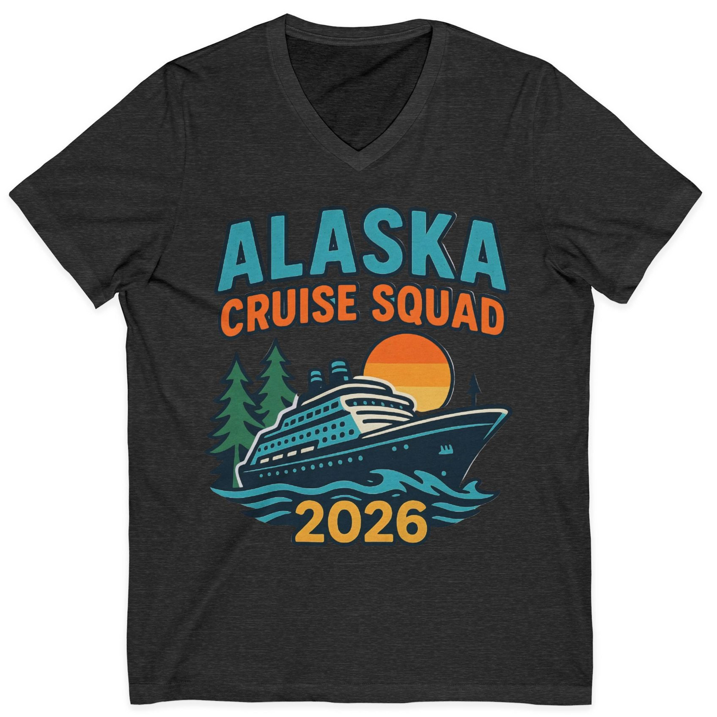 Alaska Cruise Squad Shirt V-Neck Shirt – Dark Grey Heather – Alaska Cruise Shirts