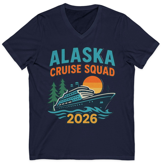 Alaska Cruise Squad Shirt V-Neck Shirt – Navy – Alaska Cruise Shirts