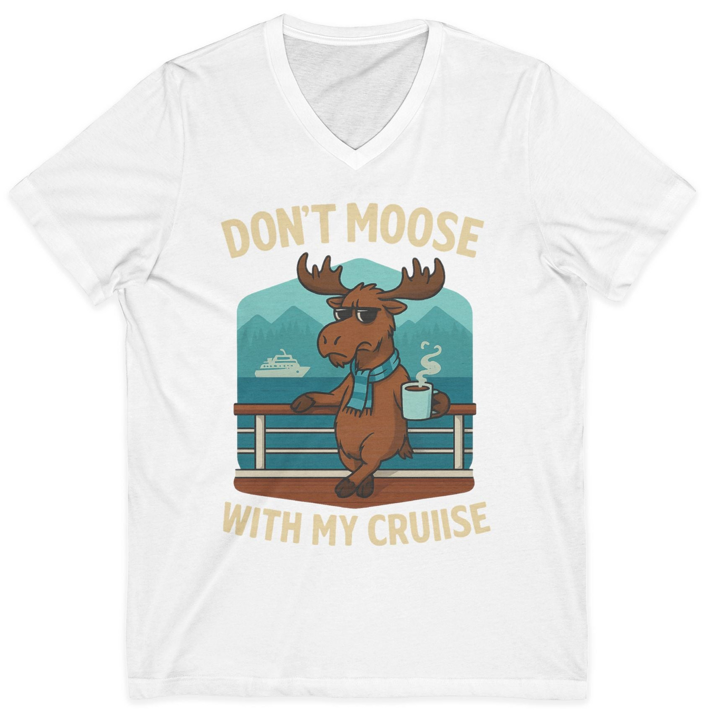 Funny Moose on Alaska Cruise Ship Shirt V-Neck Shirt – White – Alaska Cruise Shirts