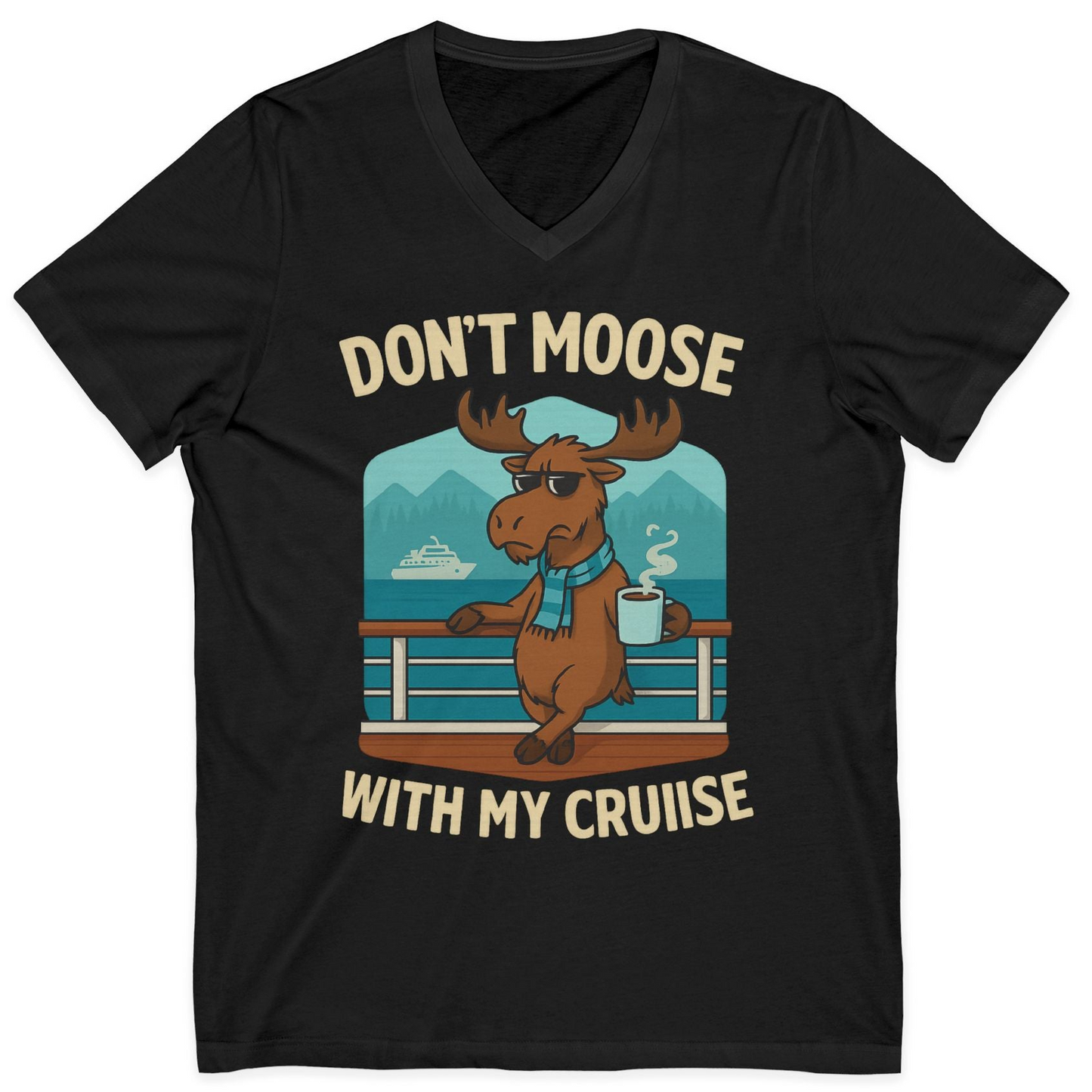 Funny Moose on Alaska Cruise Ship Shirt V-Neck Shirt – Black – Alaska Cruise Shirts