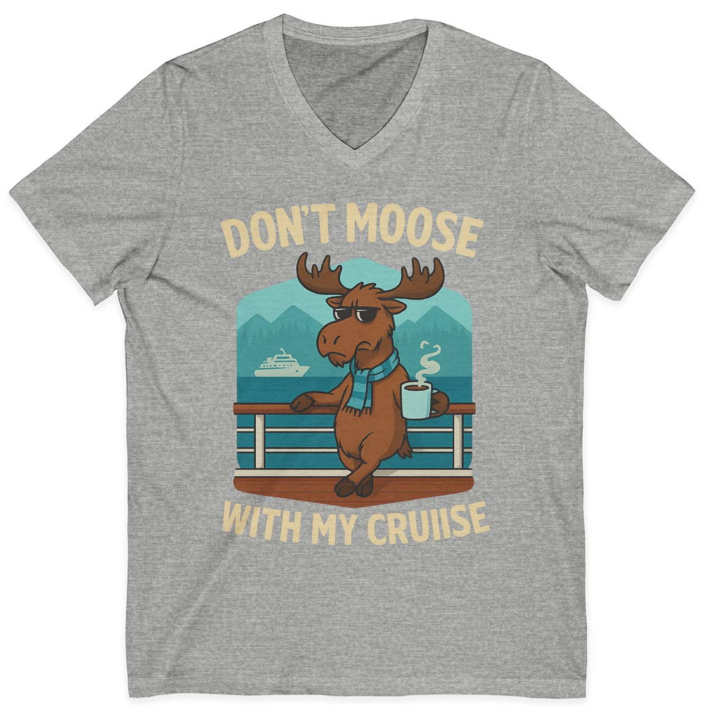 Funny Moose on Alaska Cruise Ship Shirt V-Neck Shirt – Athletic Heather – Alaska Cruise Shirts