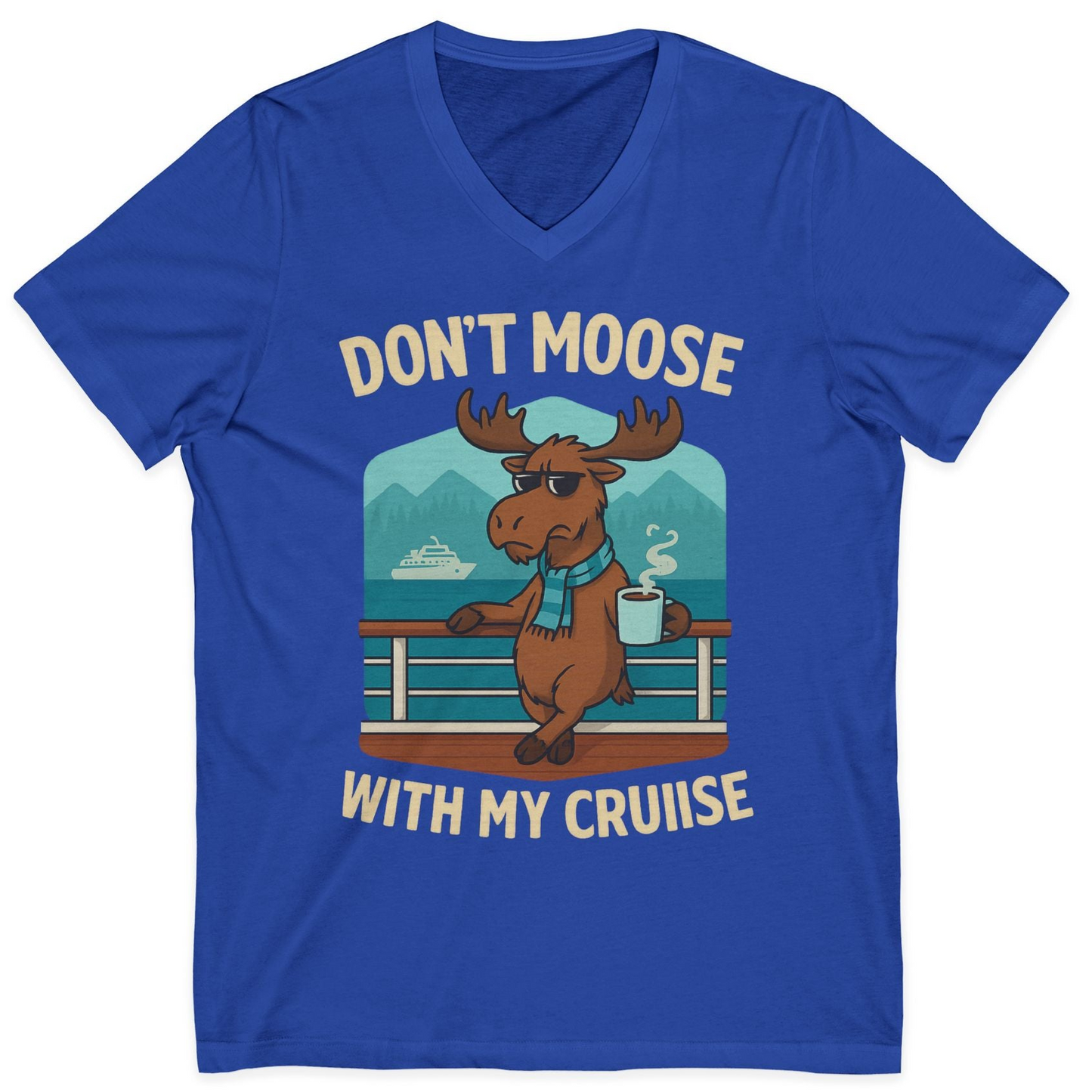 Funny Moose on Alaska Cruise Ship Shirt V-Neck Shirt – True Royal – Alaska Cruise Shirts