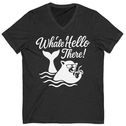 Whale Hello There Shirt V-Neck Shirt – Dark Grey Heather – Alaska Cruise Shirts