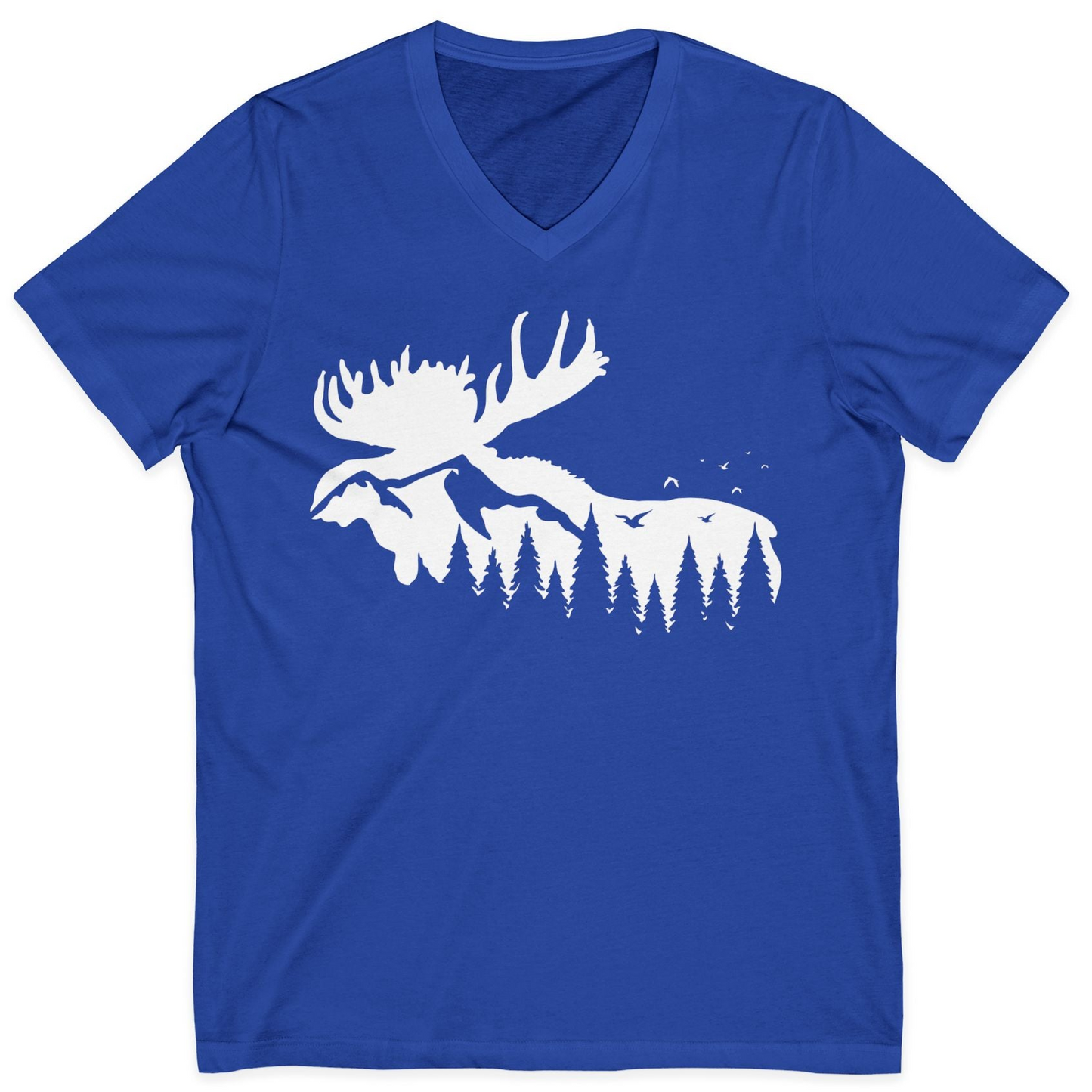Moose Silhouette Forest Scene Shirt V-Neck Shirt – True Royal – Alaska Cruise Shirts