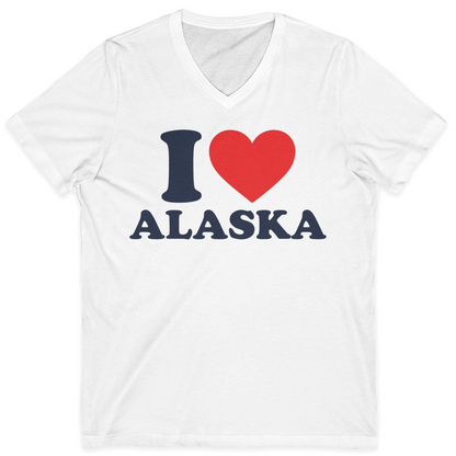 I Love Alaska Shirt V-Neck Shirt – White – Alaska Cruise Shirts