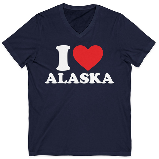 I Love Alaska Shirt V-Neck Shirt – Navy – Alaska Cruise Shirts