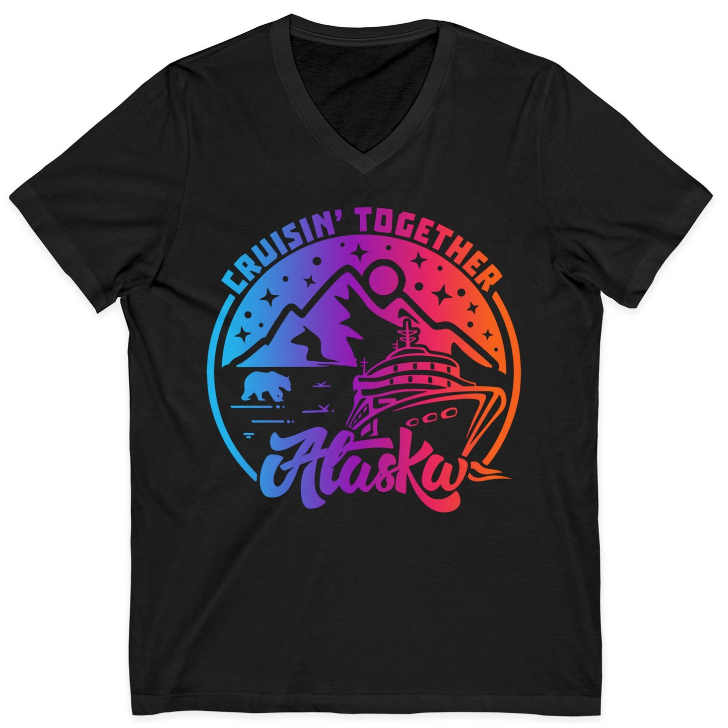 Alaska Cruise Shirt V-Neck Shirt – Black – Alaska Cruise Shirts