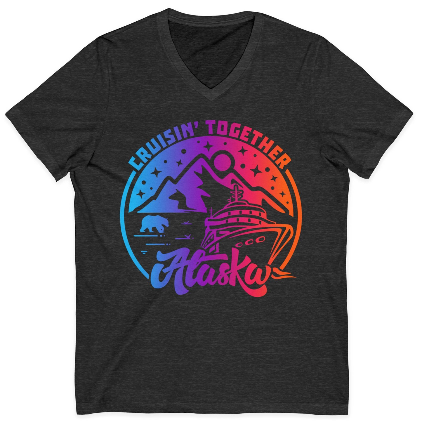 Alaska Cruise Shirt V-Neck Shirt – Dark Grey Heather – Alaska Cruise Shirts