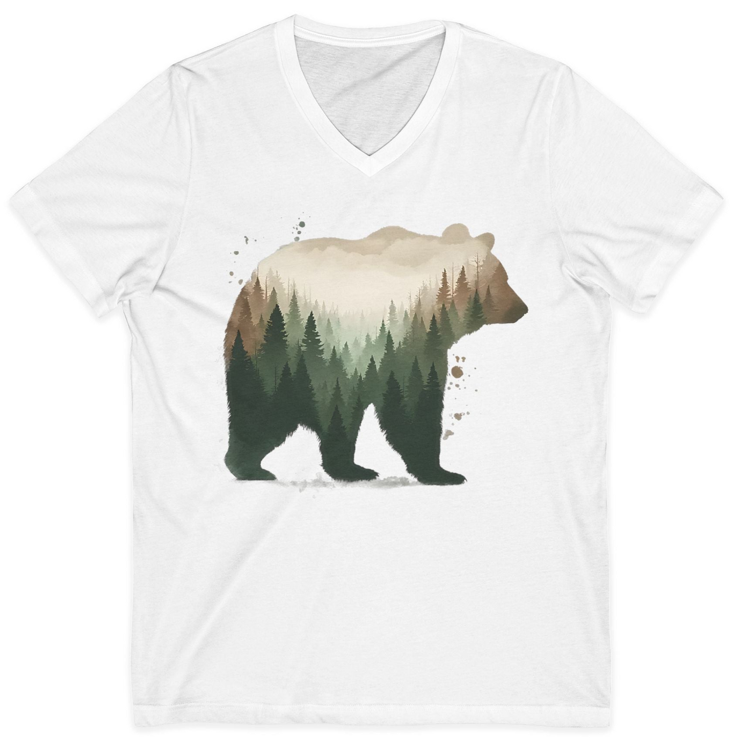 Double Exposure Bear Forest Shirt V-Neck Shirt – White – Alaska Cruise Shirts