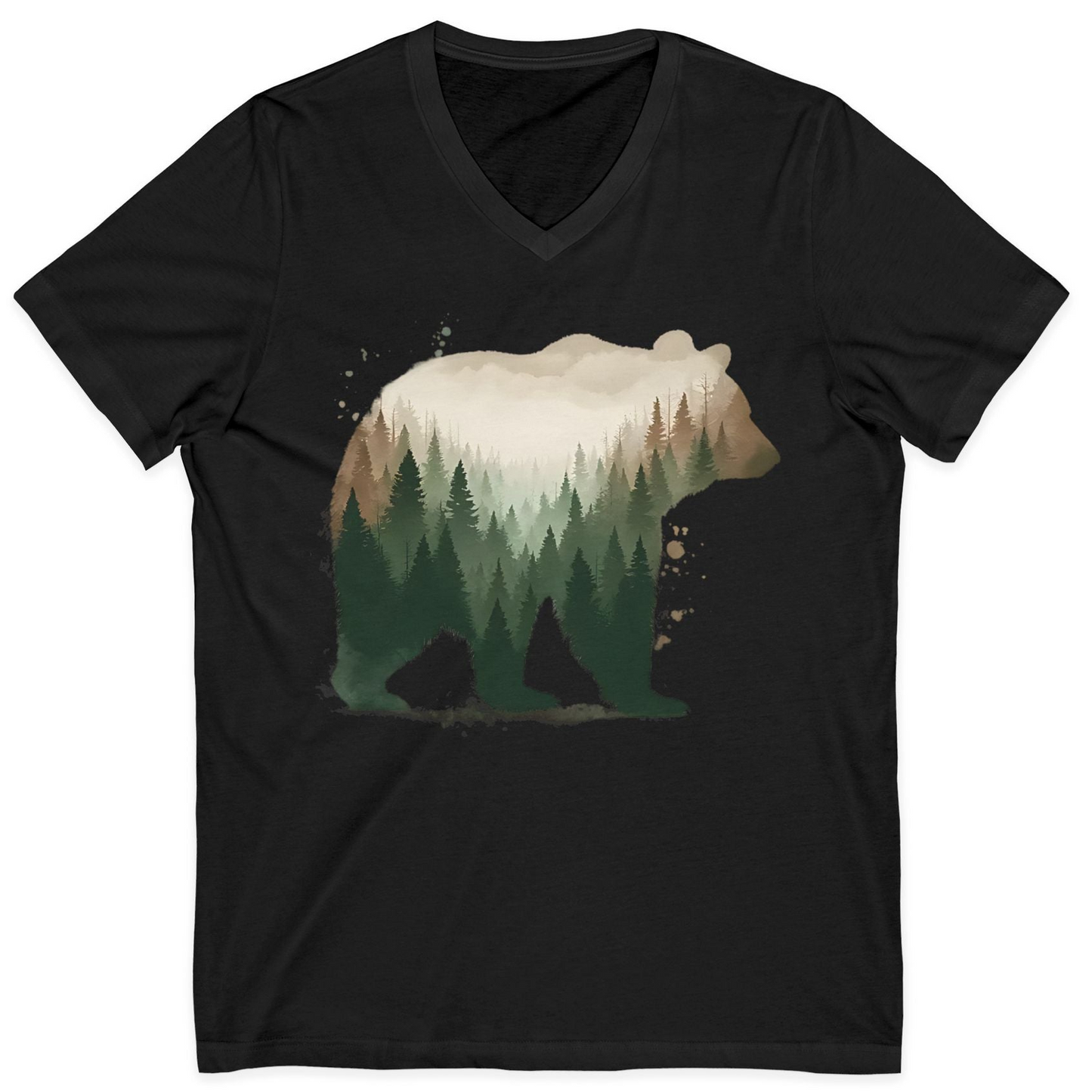 Double Exposure Bear Forest Shirt V-Neck Shirt – Black – Alaska Cruise Shirts