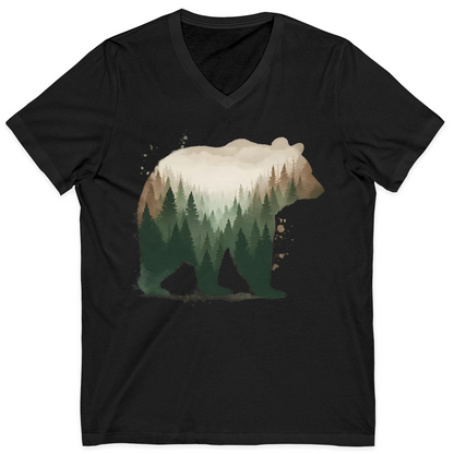 Double Exposure Bear Forest Shirt V-Neck Shirt – Black – Alaska Cruise Shirts