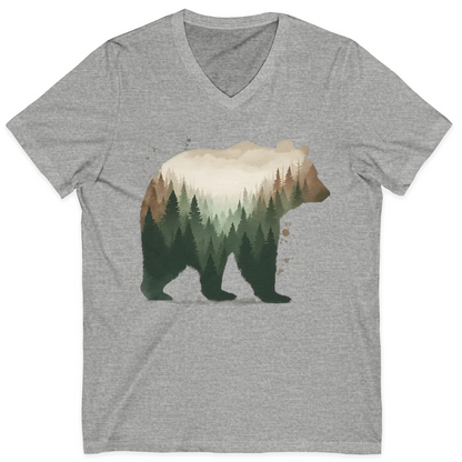 Double Exposure Bear Forest Shirt V-Neck Shirt – Athletic Heather – Alaska Cruise Shirts