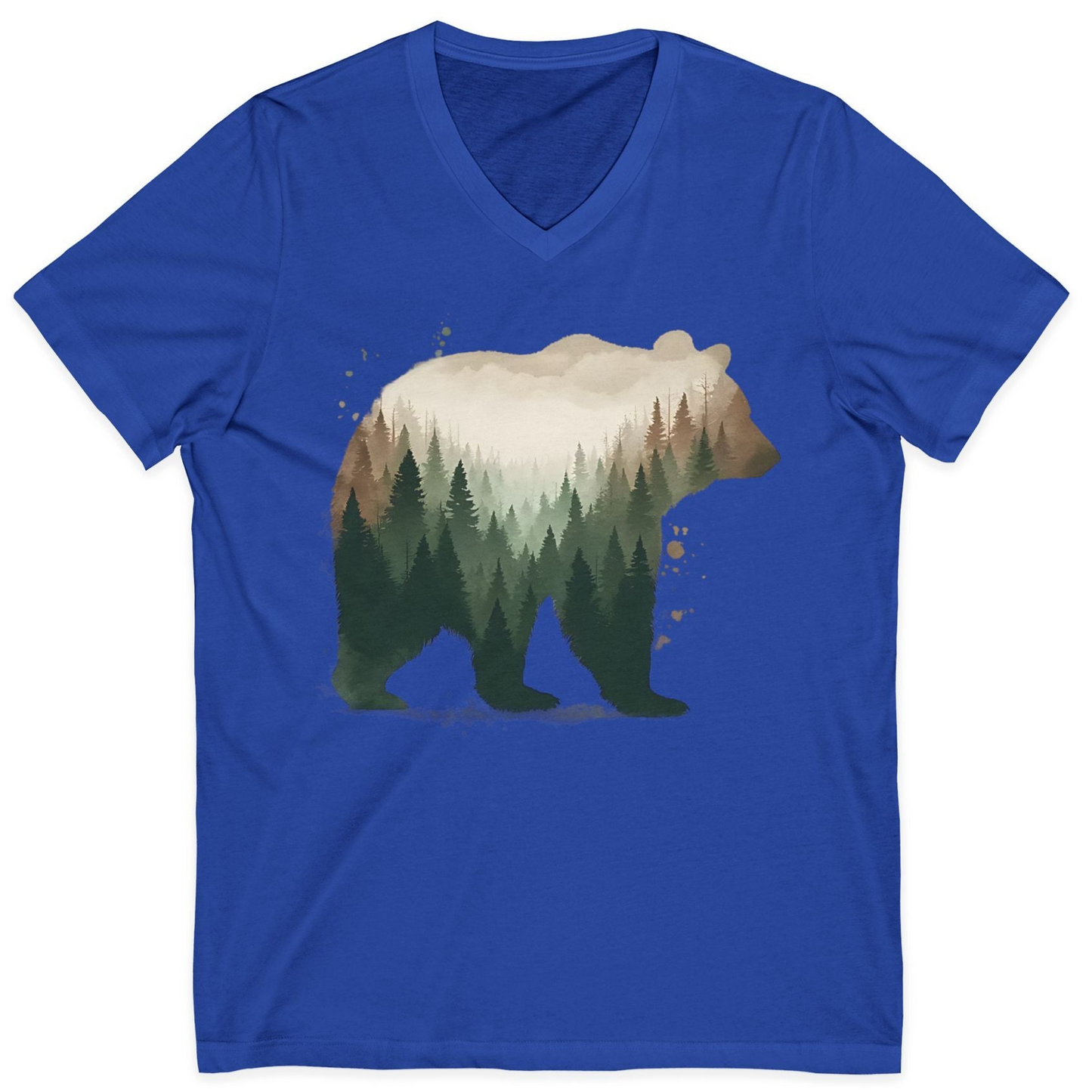 Double Exposure Bear Forest Shirt V-Neck Shirt – True Royal – Alaska Cruise Shirts