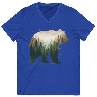 Double Exposure Bear Forest Shirt V-Neck Shirt – True Royal – Alaska Cruise Shirts