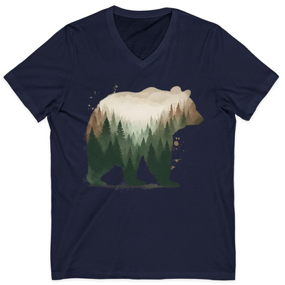 Double Exposure Bear Forest Shirt V-Neck Shirt – Navy – Alaska Cruise Shirts